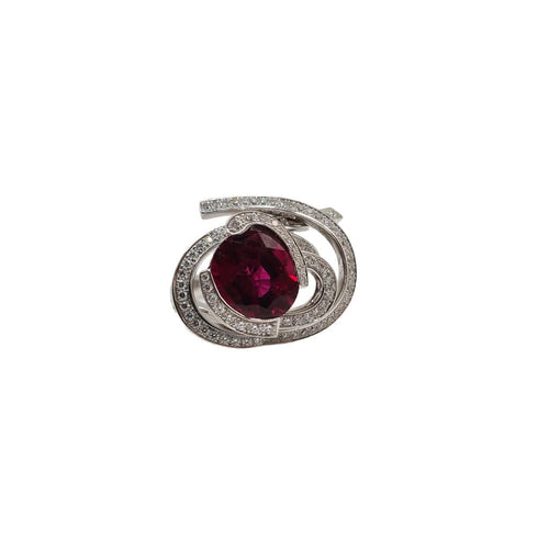 Bague 54 Bague or blanc sertie d'une rubellite et diamants naturels 58 Facettes