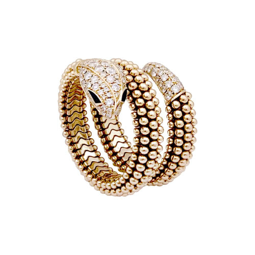Bague 56 Bague Bulgari, "Serpenti" or rose, diamants et onyx. 58 Facettes 35177