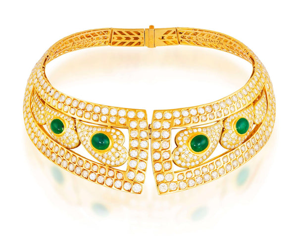 Collier ASPARAD Monte Carlo, collier torque semi-rigide en or jaune émeraudes et diamants 58 Facettes 259084