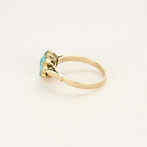 Bague 55 Bague fleur en or jaune et turquoises 58 Facettes MONTE0352