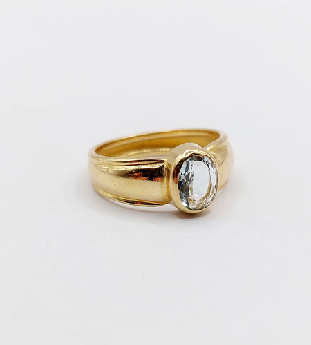 Bague 49 Bague jonc vintage or jaune 18k aigue marine de 0,70 carats 58 Facettes A06182