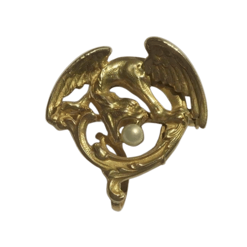 Broche chimère en Or jaune & perle