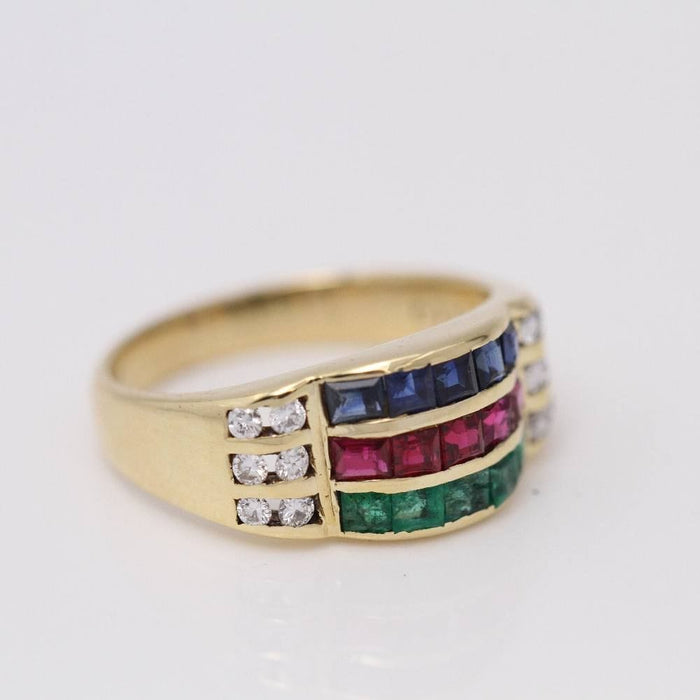 Bague 54 Bague en or jaune avec diamants et pierres précieuses 58 Facettes E360498C