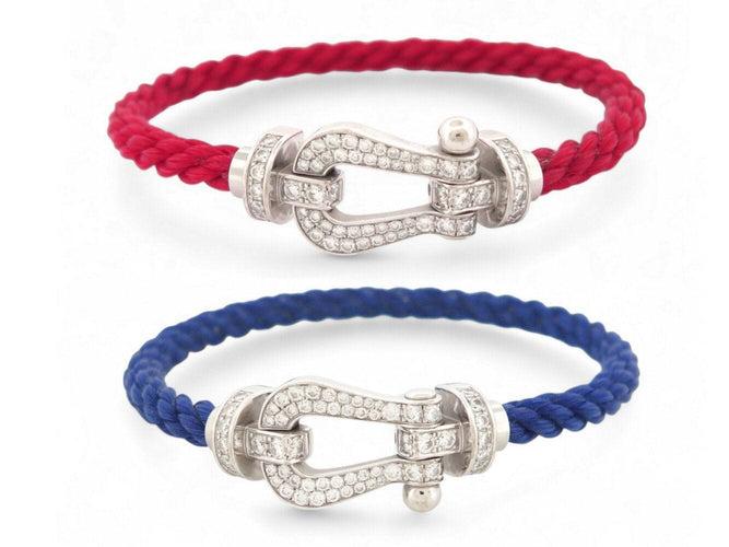 Bracelet bracelet FRED force 10 gm ob0050 t15 or blanc 18k diamants 0.9ct 2 cables 58 Facettes 269619