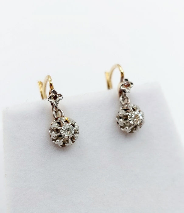 Dormeuses antiques or jaune et blanc, diamants (circa 1900)