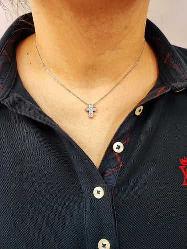 Collier Croix sur chaîne, or blanc et diamants 58 Facettes CX.CUBE.DT