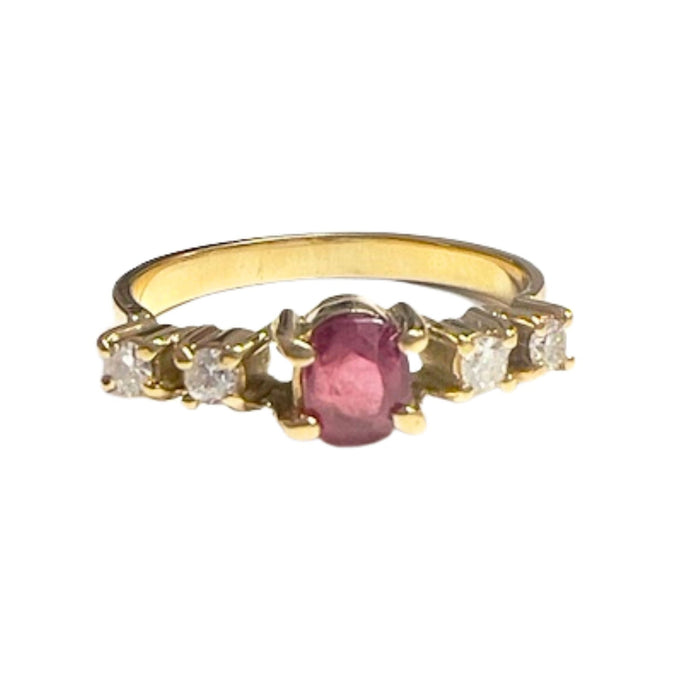 Bague design contemporain en or, diamants, rubis