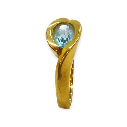 Bague 55 Bague or jaune et topaze bleue 58 Facettes 330081548