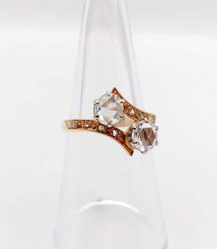 Bague 51 Bague toi et moi antique en or rose 18k et diamants taille roses 58 Facettes A06333