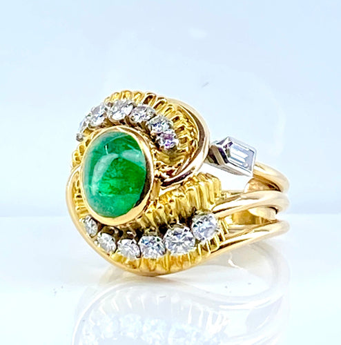 Bague 51.5 Bague en or jaune et platine, émeraude et diamants 58 Facettes AB539