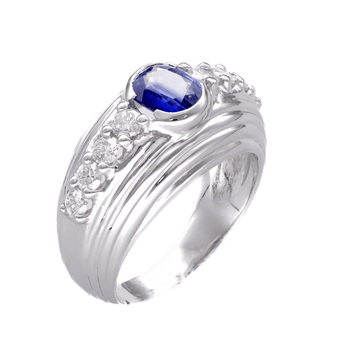 Bague 56-57 Bague en or gris 18K avec saphir de Ceylan 1,38 ct et diamants - Taille 56-57 58 Facettes FB07144