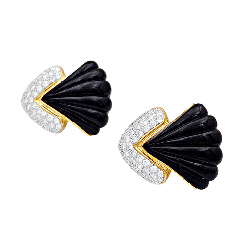 Boucles d'oreilles Clips d'oreilles vintage, or jaune, onyx, diamants. 58 Facettes 34718