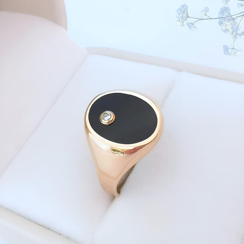 Bague 58.5 Bague Chevalière Mixte Onyx Diamant or jaune 58 Facettes AA 1743