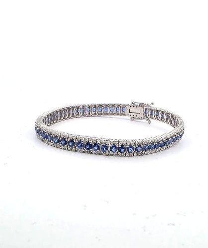 Bracelet Bracciale tennis en or blanc 18k et zaffirs, diamants 58 Facettes