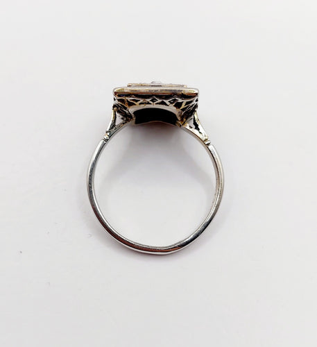 Bague marquise art deco or blanc 18k diamants et saphirs calibrés (circa 1920)