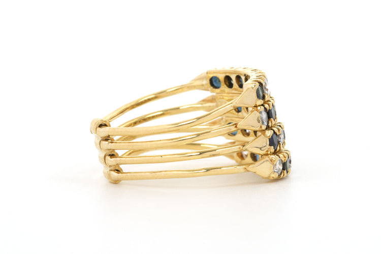 Bague 52 Bague multi-anneaux contemporaine en or jaune 18 carats sertie de saphirs et de diamants 58 Facettes 21849