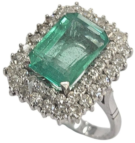 Bague 51 Bague cluster avec émeraude colombienne naturelle certifiée HRD de 3,45 cts en or blanc 58 Facettes E24