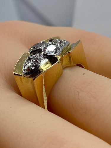 Bague Tank en or jaune 18 carats et platine sertie de diamants