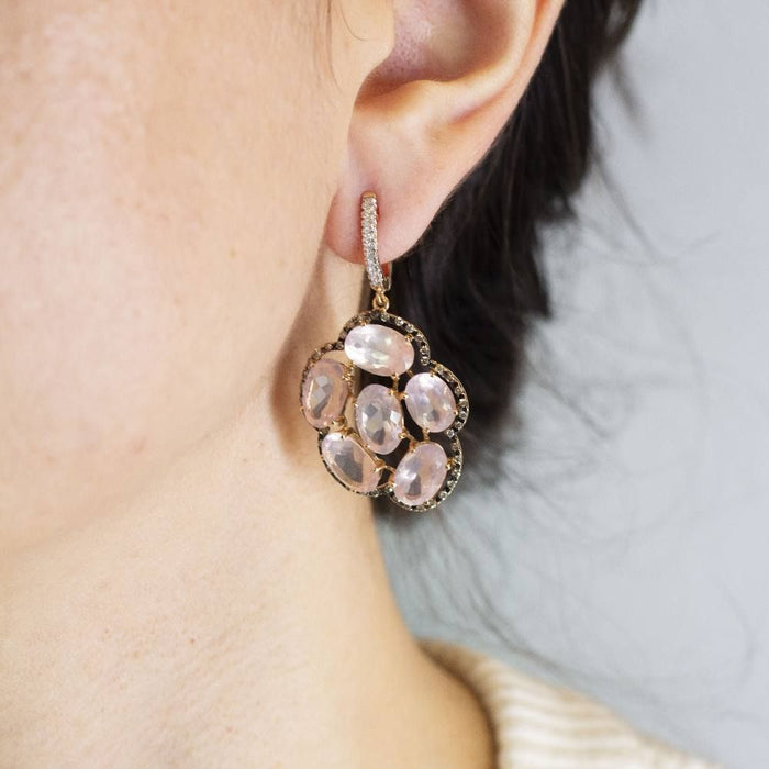 Boucles d'oreilles Boucles d'oreilles en or rose, diamants et quartz rose 58 Facettes D363868SO