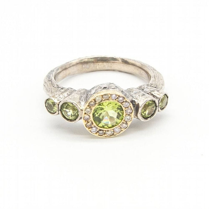 Bague en or jaune, argent et diamants