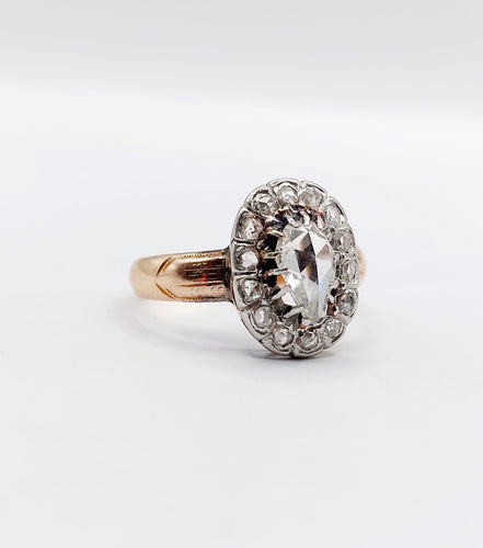 Bague 54 Bague marguerite victorienne or rose 18k diamant poire 0.60 carat (circa 1880) 58 Facettes A06118