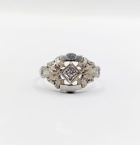 Bague Art Déco or blanc, diamant et monture géométrique 58 Facettes A05884