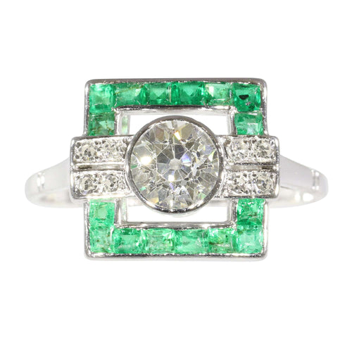 Bague 56 Histoire d'amour des années 1920 : bague de fiançailles Art déco 58 Facettes 17248-0031