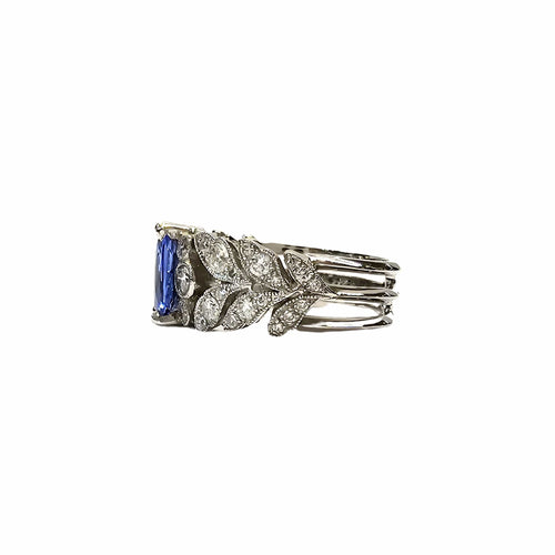 Bague Bague en platine 850, diamants et saphir bleu naturels - Taille EU51 58 Facettes CA-RI-LEAF-PLBSD
