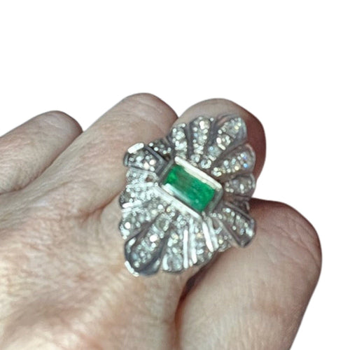 Bague 54 BAGUE EN OR DE STYLE AR DÉCO AVEC DIAMANTS 1 ct ET ÉMERAUDE 1 ct 58 Facettes Q319B