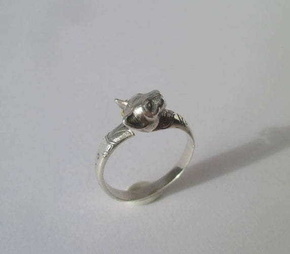 Bague 57 Bague vintage Arthus BERTRAND Chat Egyptien argent et or 58 Facettes