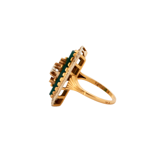 Bague Bague Napoléon III Diamants Or Jaune Agate Verte 58 Facettes