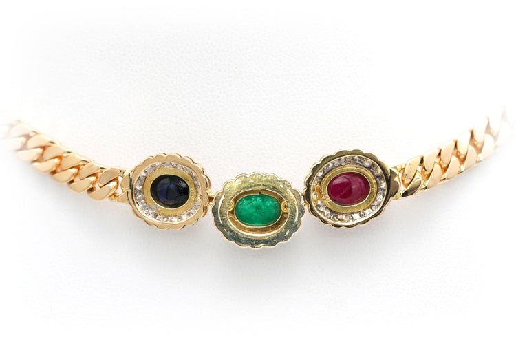 Collier Collier 1970 en or jaune serti d'un rubis, d'un saphir, d'une émeraude et de diamants (+-1.44ct) 58 Facettes B548