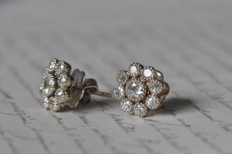 Boucles d'oreilles 18K antique old mine diamond earrings 58 Facettes