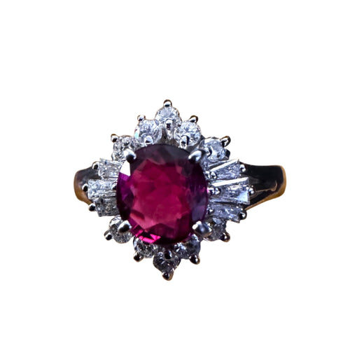 Bague Anneau de platine avec rubis et diamants 58 Facettes