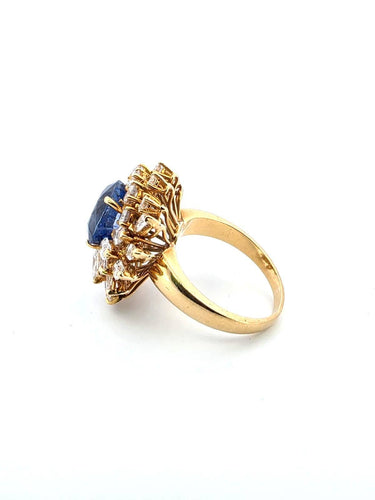 Bague 56 Anello en or jaune 18 kt avec saphir et diamants 58 Facettes