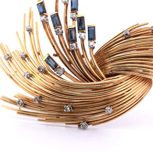 Broche Broche vintage en or jaune, diamants et saphirs 58 Facettes