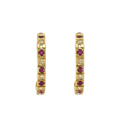 Boucles d'oreilles Paire d'anneaux d'oreilles en or jaune, diamants et rubis 58 Facettes POI0204