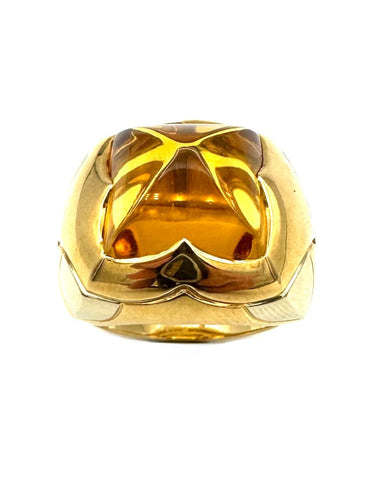 Bague 52 BVLGARI. Collection "Pyramide", bague 2 ors 18K et citrine 58 Facettes