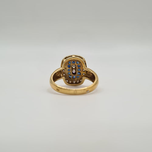 Bague 52 Bague art déco or jaune, saphirs carrés et diamants 58 Facettes