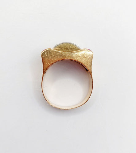 Bague 52 Bague tank Art déco en or rose 18k avec diamants et rubis synthétiques 58 Facettes A06536