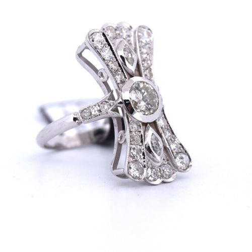 Bague 54 BAGUE EN OR BLANC 18KT ET DIAMANTS - ART DÉCO' 58 Facettes