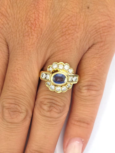 Bague 55 Bague en or jaune des années 1950 avec saphir et diamants 58 Facettes