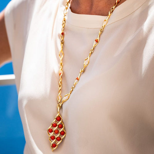 Collier Collier en or jaune 18k et corail 58 Facettes