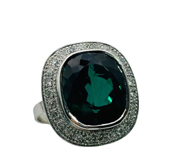 Bague 55 Bague en platine avec diamants et tourmaline naturelle 58 Facettes 50248