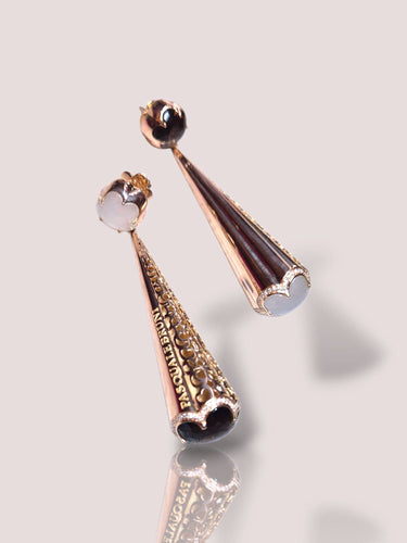 Boucles d'oreilles Pasquale Bruni - Boucles d'oreilles vintage en or rose avec quartz fumé et pierre de lune 58 Facettes 60024015