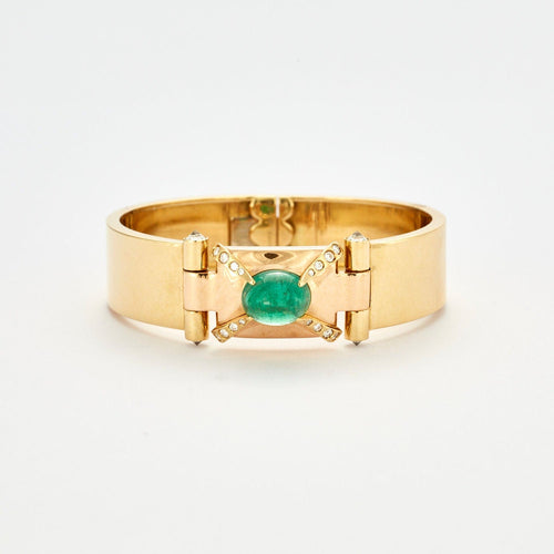 Bracelet Vintage en Or Jaune avec Émeraude en cabochon
