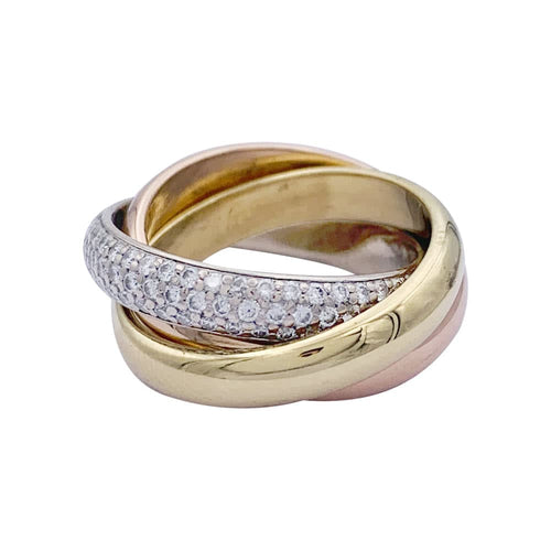 Bague 48 Bague Cartier, "Trinity" classique, 3 ors, diamants. 58 Facettes 32387