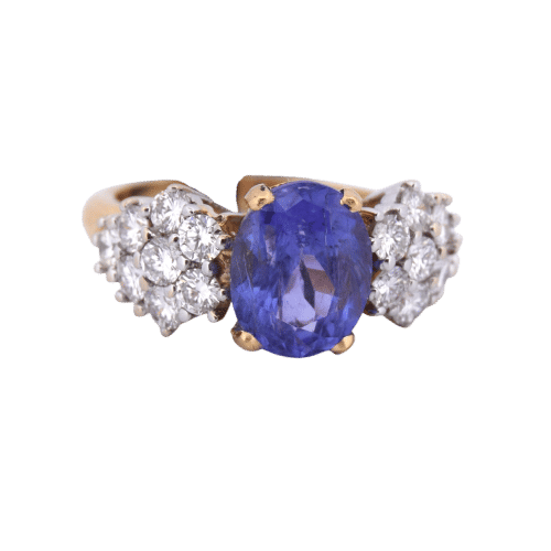 Bague 55 Bague ancienne en or jaune 18 carats avec saphir de 5,00 carats et diamants 58 Facettes AN502