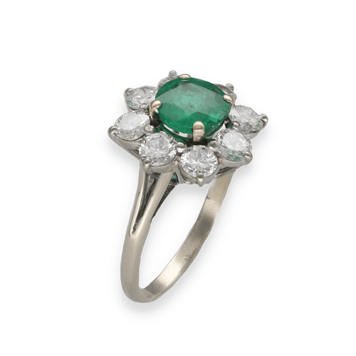 Bague 51-52 Bague en or gris 18K avec emeraude de Colombie 1,00 ct et 1,60 ct de diamants - Vers 1970 - Taille 51-52 58 Facettes FB09690