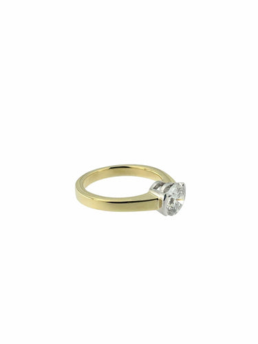 Bague 54 Bague solitaire certifiée HRD en or jaune et blanc avec diamant naturel de 1,30 ct 58 Facettes